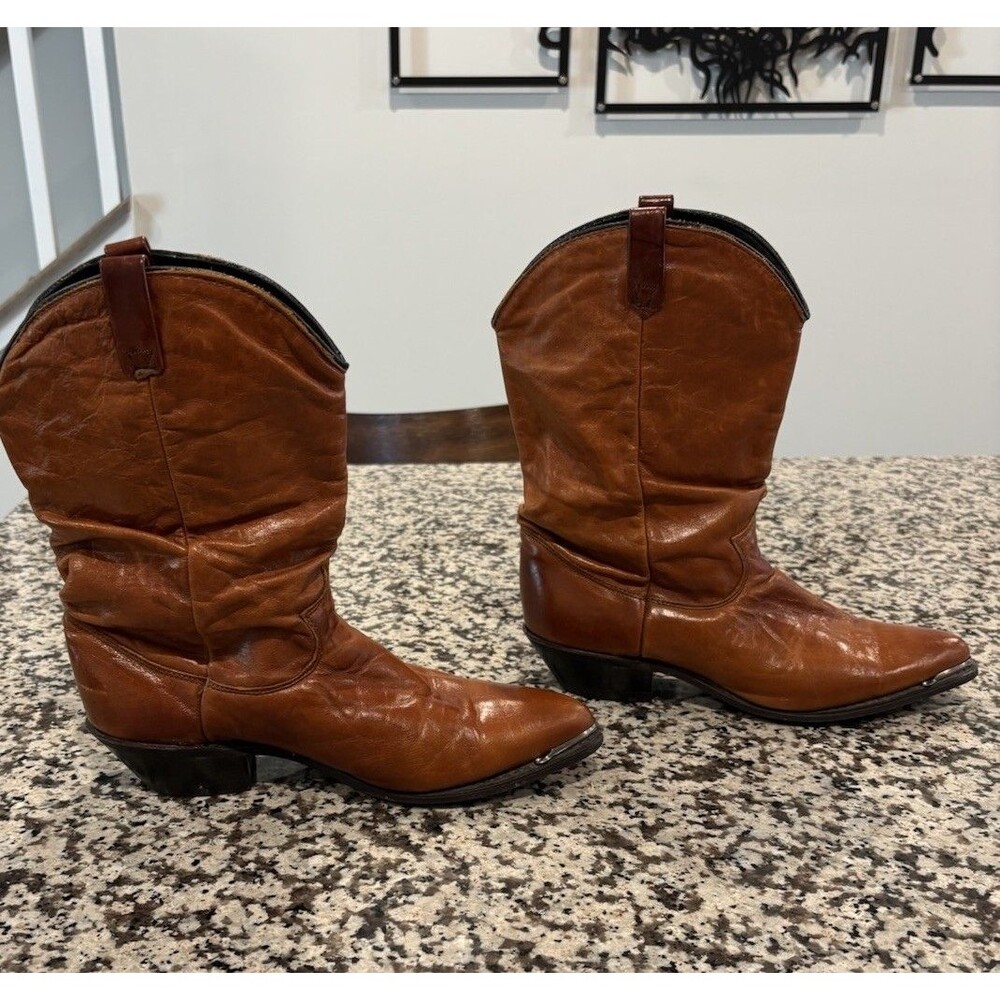 Vintage Dingo Cognac Brown Cowgirl Leather Slouch Boots Women’s Size 8 - Picture 6 of 9